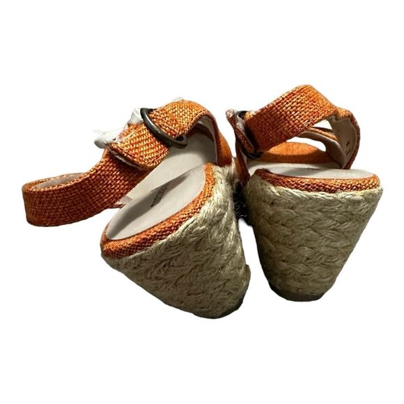 Montego Bay club orange canvas espadrilles peep toe wedges size 7W - Picture 6 of 9